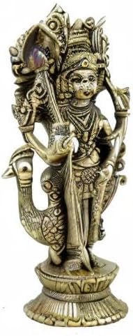 eSplanade Skulptur Lord Karthikeya Karthik Subramanya Murugan Murti Idol aus Messing, Höhe 24,8 cm