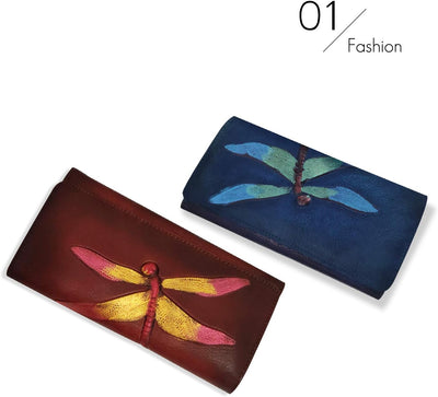 FANDARE Geldbörse Münzbörsen für Damen Unterarmtasche Brieftasche Libelle Clutches Geldklammer Kredi