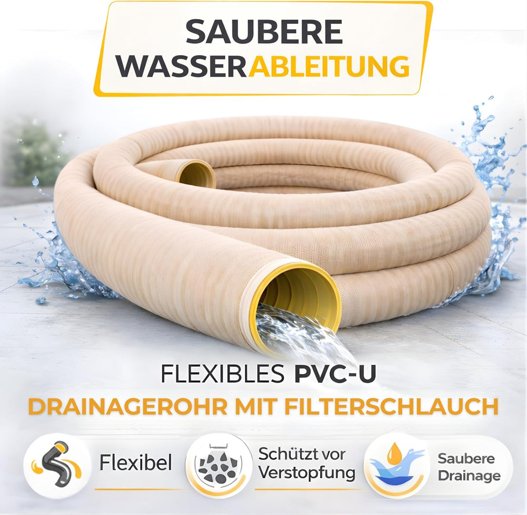 Drainagerohr DN80 5m mit Filtervlies – geschlitztes & perforiertes PVC Sickerrohr flexibel – verhind