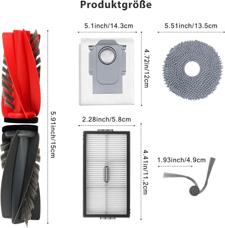24 Stück Zubehör für Roborock Saros 10R/Qrevo CurvX Staubsauger, Ersatzteile mit 1 Paar Hauptbürste,