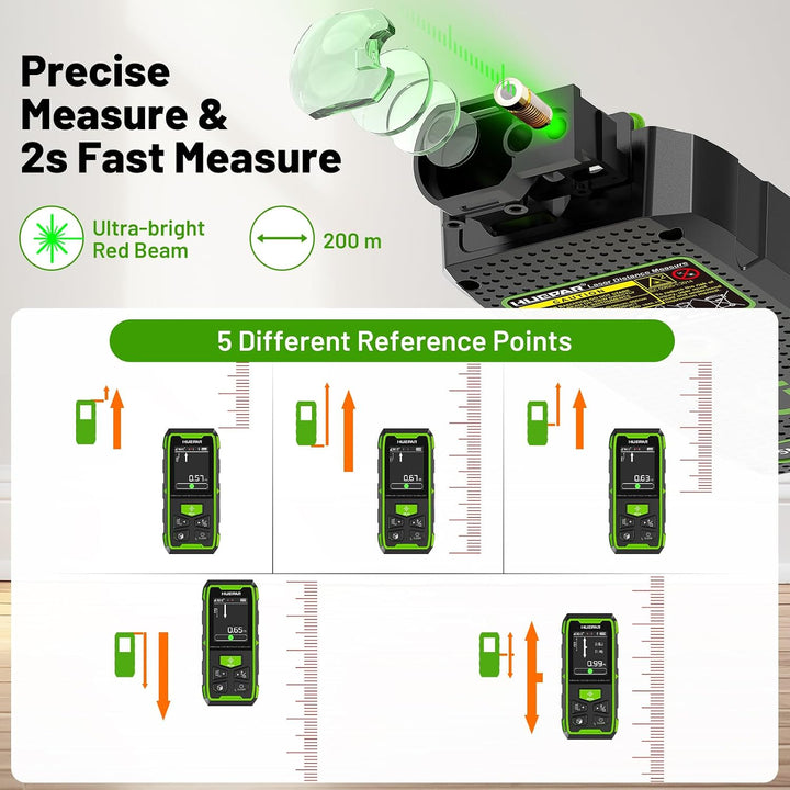 Dual Laser Entfernungsmesser Mit Bluetooth, Huepar 200M Grün Laser Messgerät Entfernungsmesser mit L