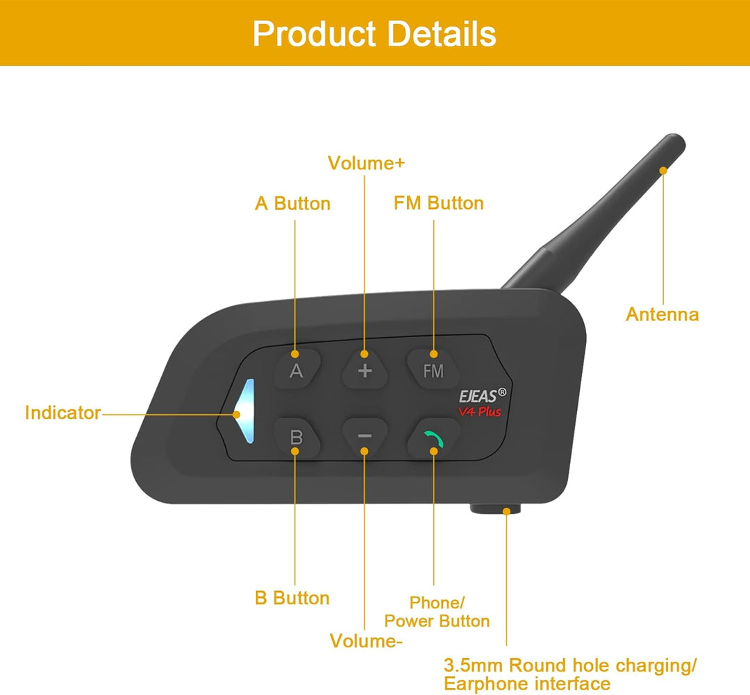 EJEAS V4C Bluetooth Interphone,Nur für Schiedsrichter，1500m Ultra Lange Gegensprechanlage, die für 4