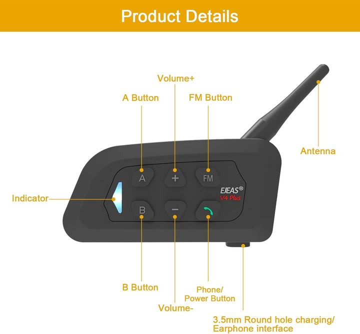 EJEAS V4C Bluetooth Interphone,Nur für Schiedsrichter，1500m Ultra Lange Gegensprechanlage, die für 4