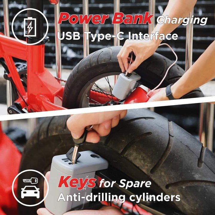 Smartes Faltschloss mit Fingerabdruck und App, Kompakt und Diebstahlsicher (Hero Red)