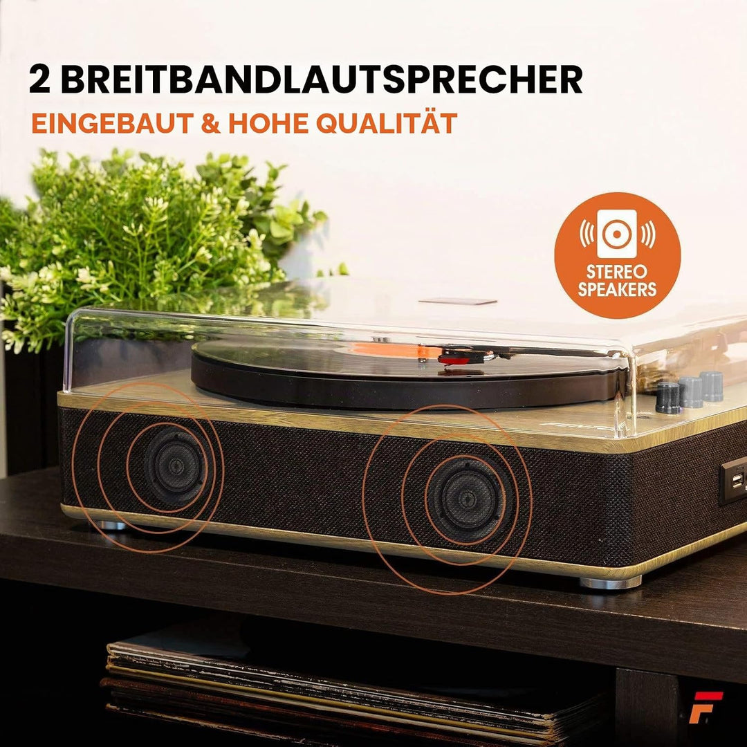 Fenton RP162LW Schallplattenspieler Bluetooth Plattenspieler mit Lautsprecher, Pitch Control, MP3, R
