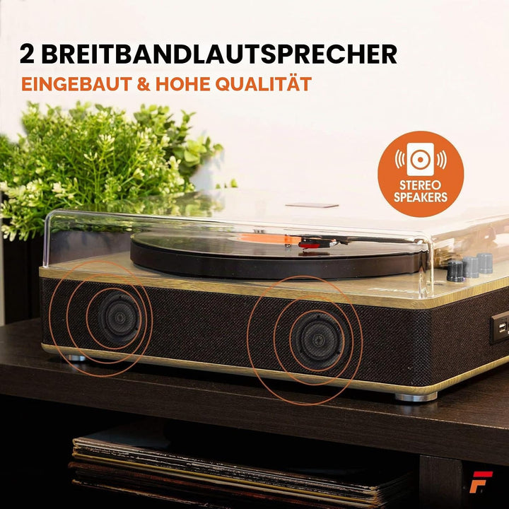 Fenton RP162LW Schallplattenspieler Bluetooth Plattenspieler mit Lautsprecher, Pitch Control, MP3, R