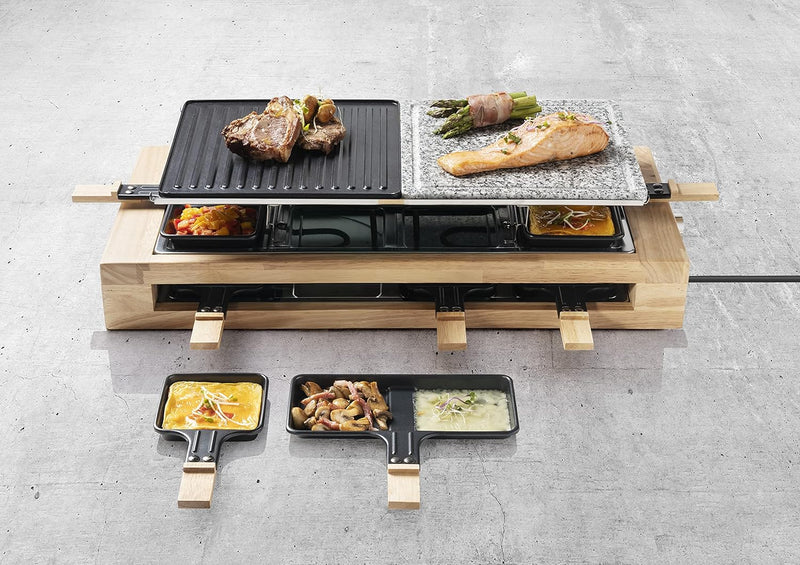 Bestron XL Raclette Grill, elektrisches Party-Raclette-Grill für bis zu 8 Personen, mit Naturgrillst