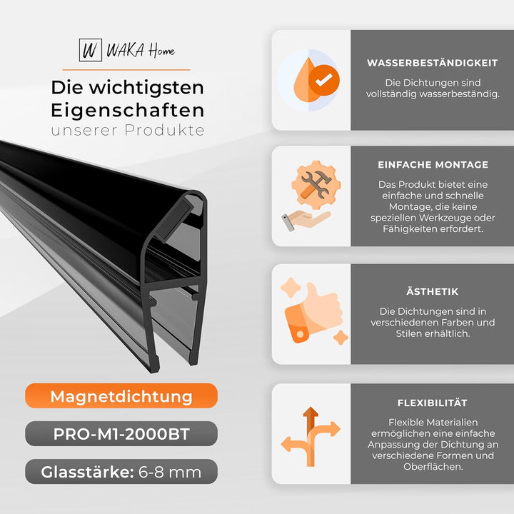 WAKA Premium SET Magnet - Duschdichtung & Duschtür PRO-M1 Duschdichtungen für Duschtüren Optisch Sch