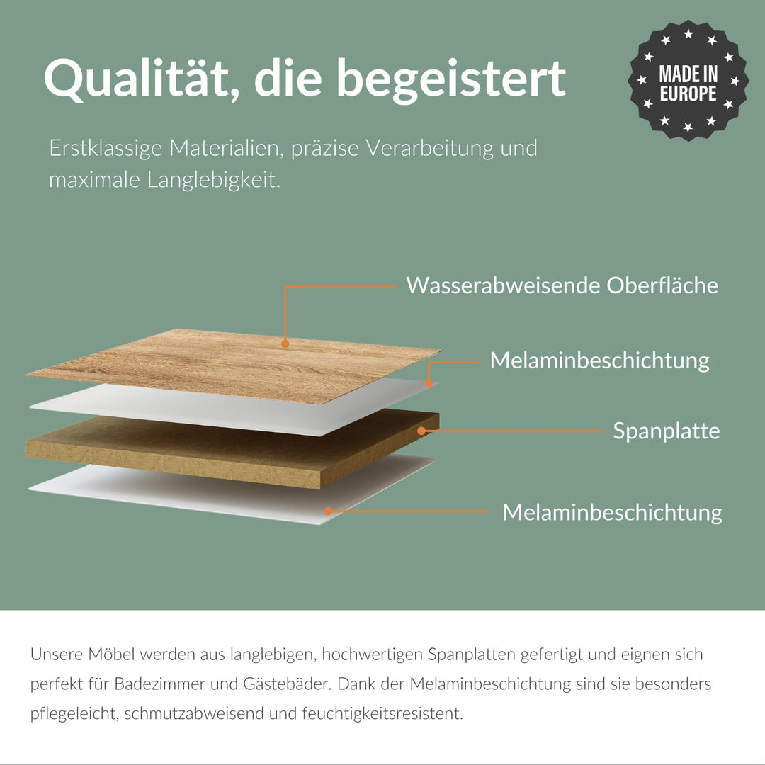 Planetmöbel Waschtischunterschrank 45cm Gold Eiche Ohne Wasserhahn Gold Eiche, Ohne Wasserhahn Gold