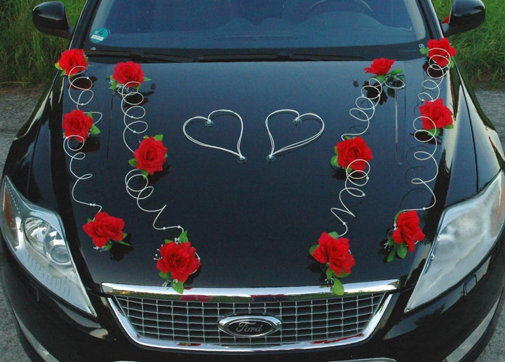 Marta Auto Schmuck Braut Paar Rose Deko Dekoration Autoschmuck Hochzeit Car Auto Wedding Deko PKW (R
