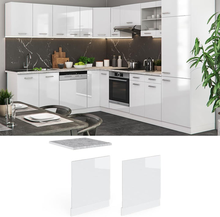 Vicco Frontblende R-Line, Weiss Hochglanz/Weiss, 60 cm ohne Arbeitsplatte Weiss Hochglanz Geschirrsp