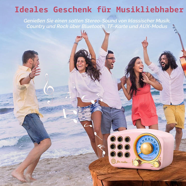 Radio Feegar Retro Bluetooth Lautsprecher,Vintage FM Radio mit altmodischem klassischem Stil,Starke