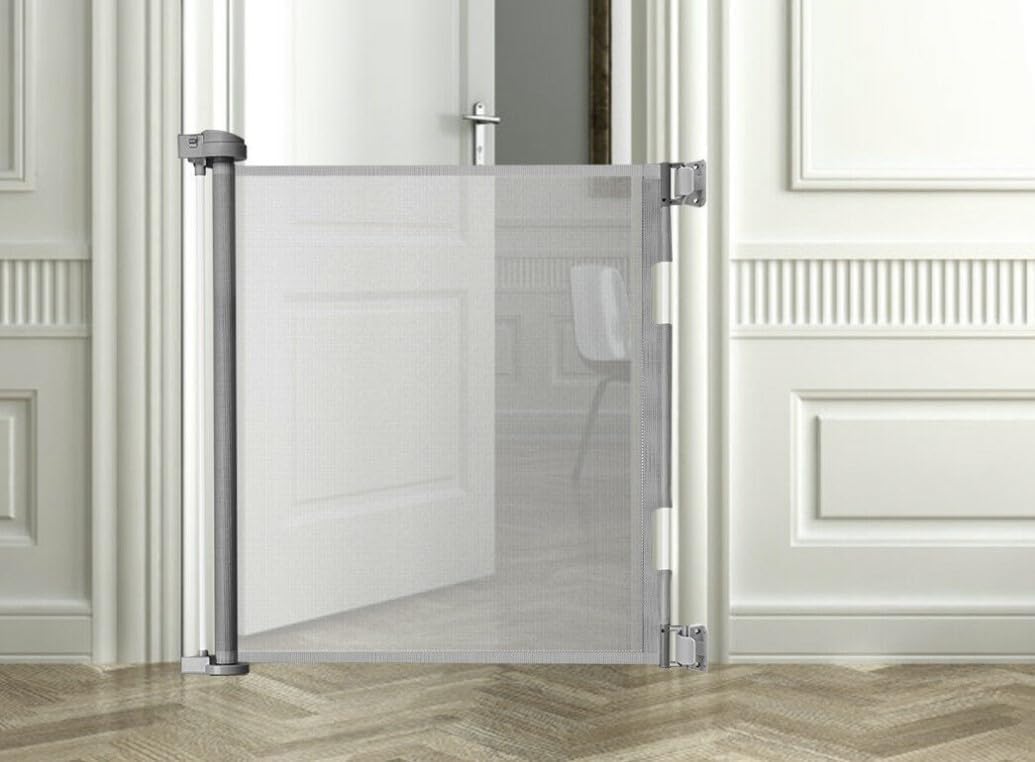 Treppenschutzgitter ausziehbar 13-140cm Rollgitter Höhe 85cm Absperrgitter 19380, Farbe:Grau-Grey, G