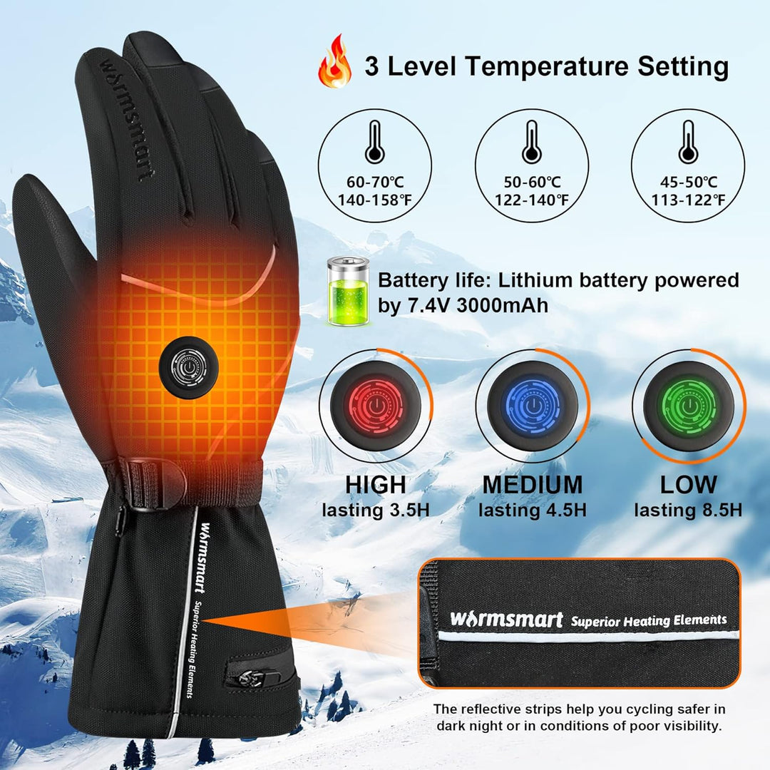 Beheizbare Handschuhe für Herren Damen, Beheizte Handschuhe Mit 7.4V 3000MAh Wiederaufladbare Batter