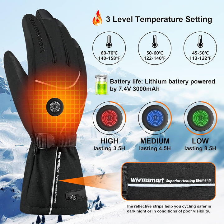 Beheizbare Handschuhe für Herren Damen, Beheizte Handschuhe Mit 7.4V 3000MAh Wiederaufladbare Batter