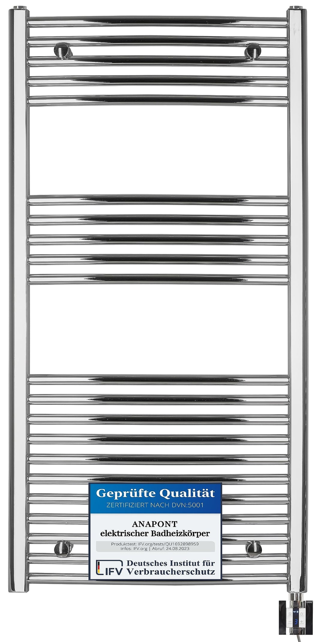 anapont elektrischer Badheizkörper - Chrom gebogen - Timer-Funktion - Handtuchheizkörper - Badheizun