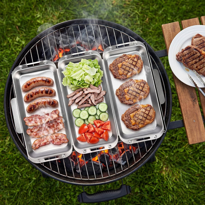 Edelstahl Grillpfännchen 4-teilig Set, Vielseitige Grillschalen für Gas-, Holzkohle- & Ofengrill, Un