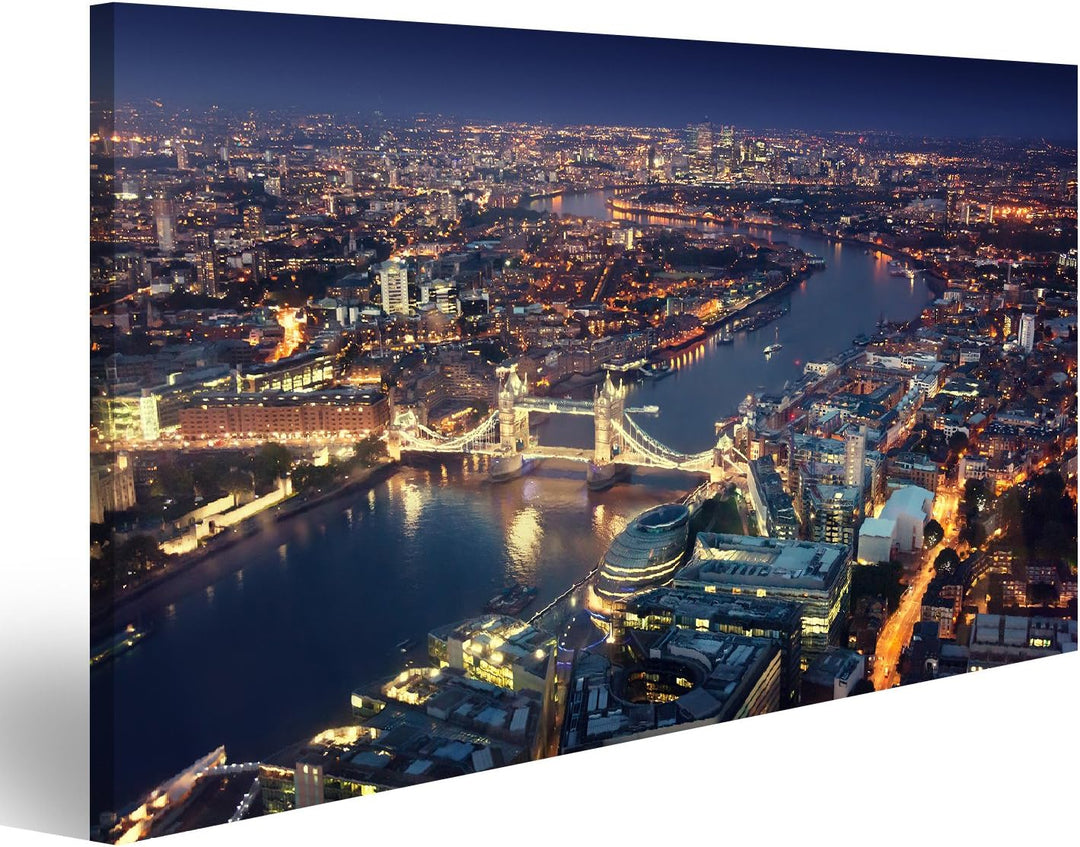 Bild Bilder auf Leinwand London bei Nacht mit städtischen und Tower Bridge Wandbild, Poster, Leinwan