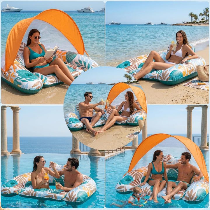 Aufblasbare Pool Luftmatratze, 2-In-1 Schwimmsessel Pool-Flösse Wasserhängematte für Erwachsene mit