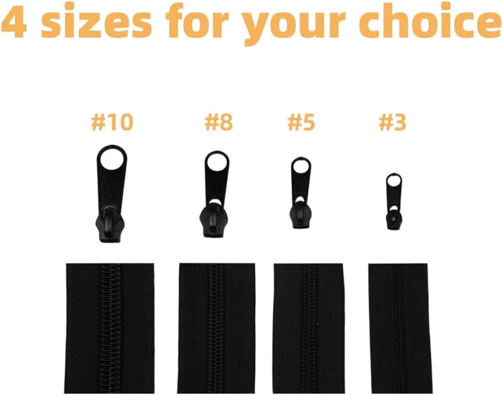 Amykite Endlosreissverschluss mit Zipper schwarz,10mm 10m Reissverschluss Meterware mit 20 Metall Sc