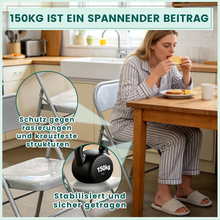 Vollstahl-Klappstuhl 4er Set, Schwerlast-Metallklappstuhl, Ergonomische Rückenlehne, Leicht &amp; platzs