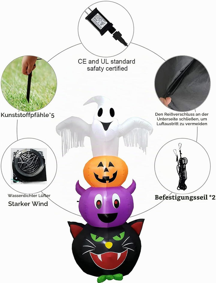 8FT Halloween Ghost Inflatables, Ghosts Pumpkins Fledermaus Schwarze KatzeAufblasbar Deko Dekoration