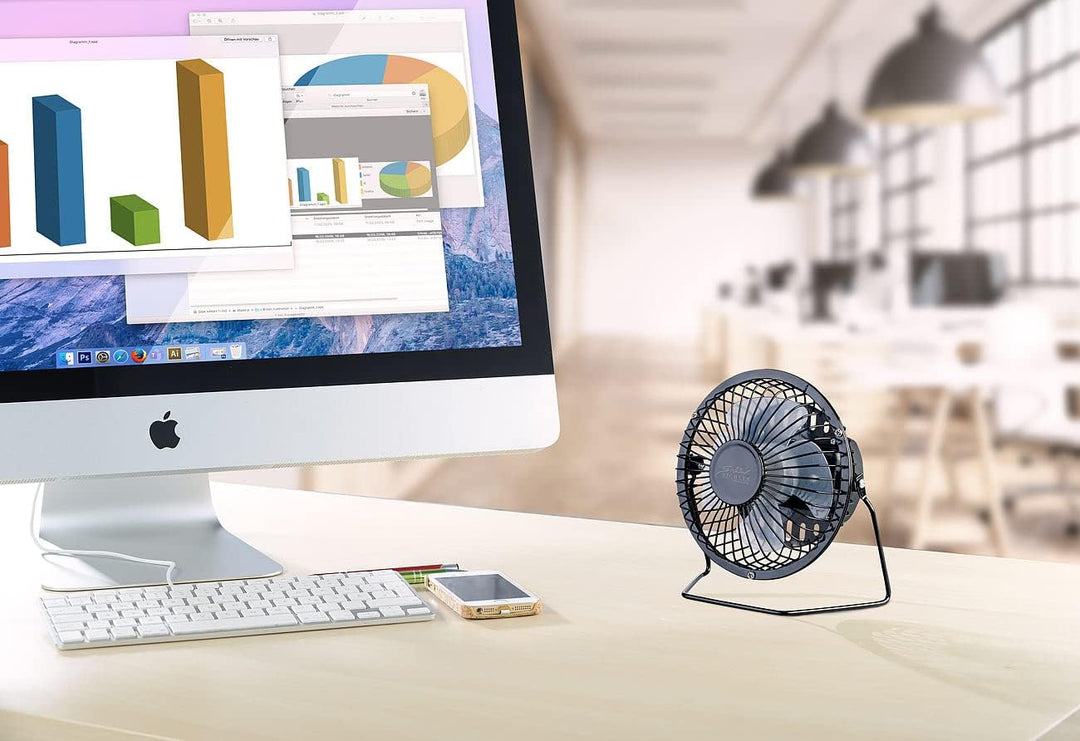 Sichler Haushaltsgeräte Ventilator klein: 2er-Set Mini-Akku-Tischventilatoren, Vollmetall, 360° neig