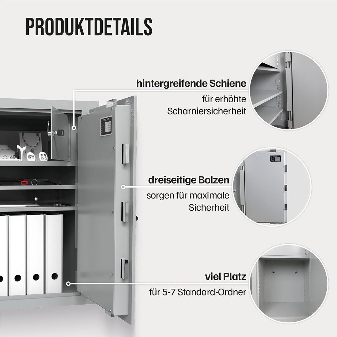 Profirst Wertschutzschrank Fortress 80 EN1 Elektronikschloss Feuerfalz Stahl separat verschliessbare