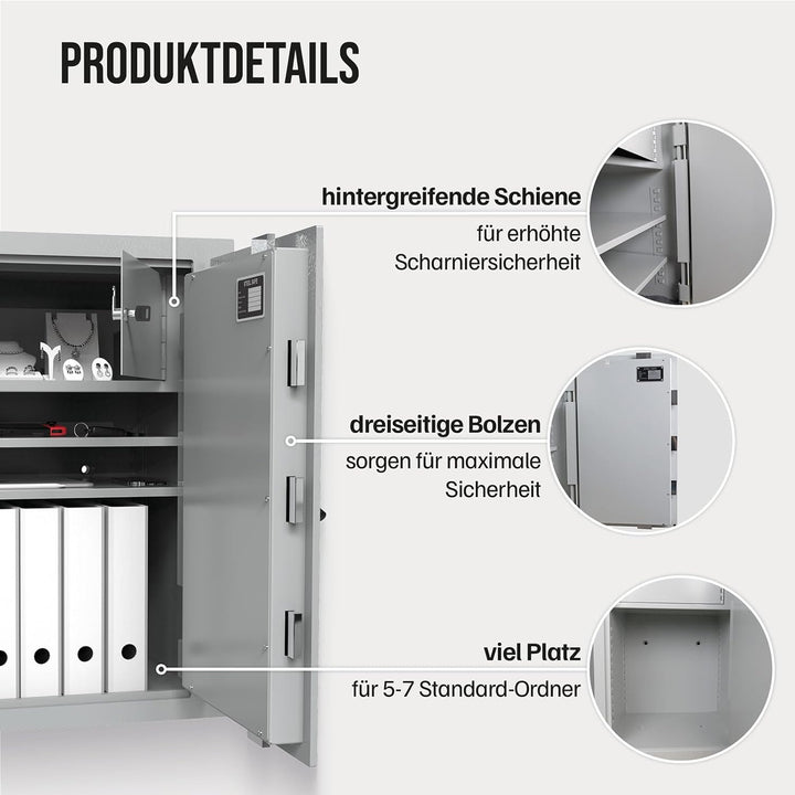 Profirst Wertschutzschrank Fortress 80 EN1 Elektronikschloss Feuerfalz Stahl separat verschliessbare