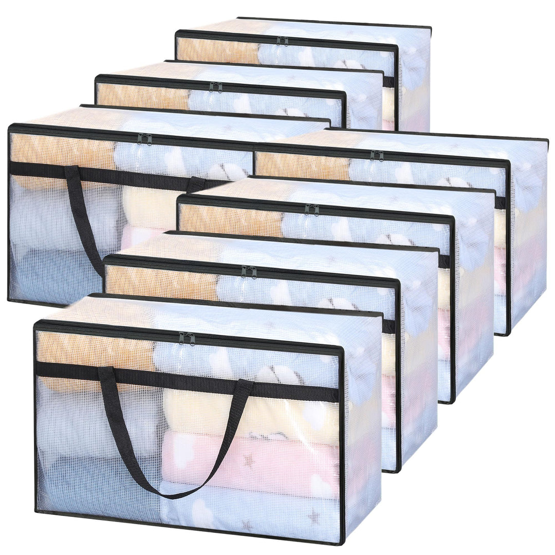 Vieshful 7 Stück 60L Faltbare Aufbewahrungstasche gross aus Transparentem PVC mit Reissverschluss &