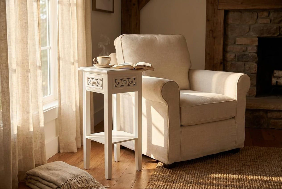 elbmöbel Telefontisch Couchtisch Beistelltisch Nachttisch weiss braun aus Holz 1 Schublade Ablage im