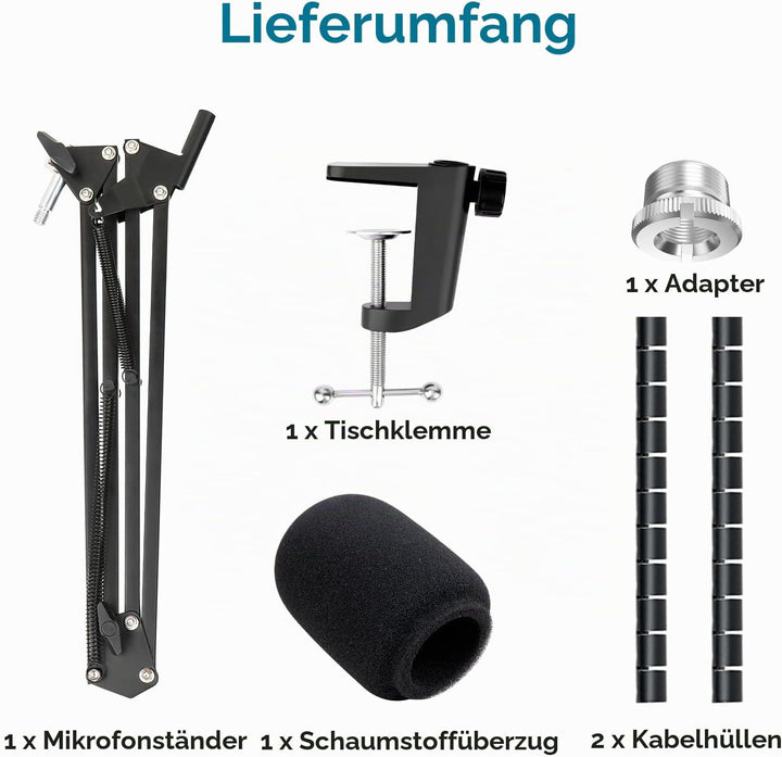 SM7B Mikrofon Arm mit Popschutz - Microphone Schwenkarmständer kompatibel mit Shure SM7B XLR-Studiom