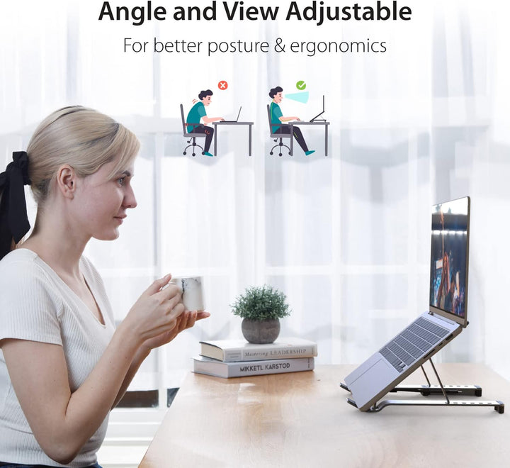 j5create Laptop-Ständer mit USB Hub- Faltbarer Aluminium-, tragbarer Laptop-Ständer mit 4 USB3.2-Ans
