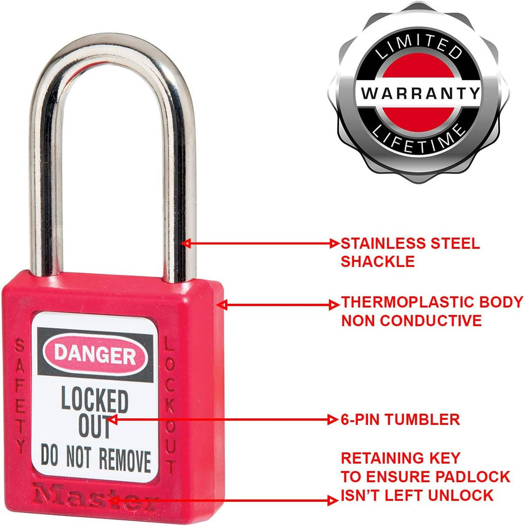 Master Lock 410RED Thermoplastisches Sicherheitsvorhängeschloss für Mechanische Verriegelungen, Rot,