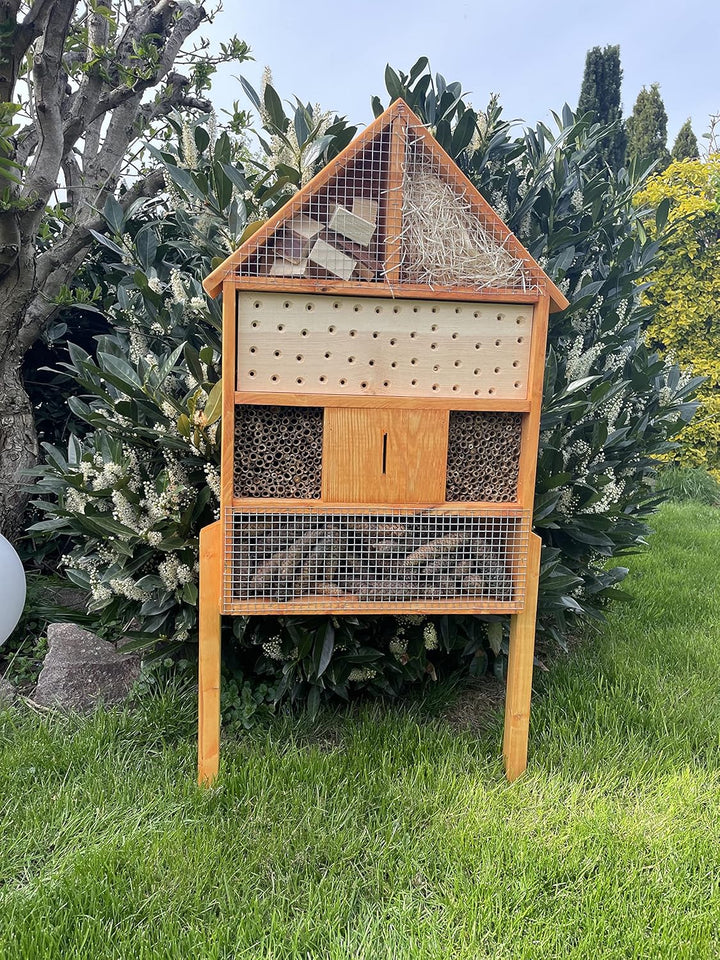 DARLUX massives handgefertigtes Insektenhotel XL aus Holz mit Standfuss 97 x 51 x 12 cm (HxBxT) Wild