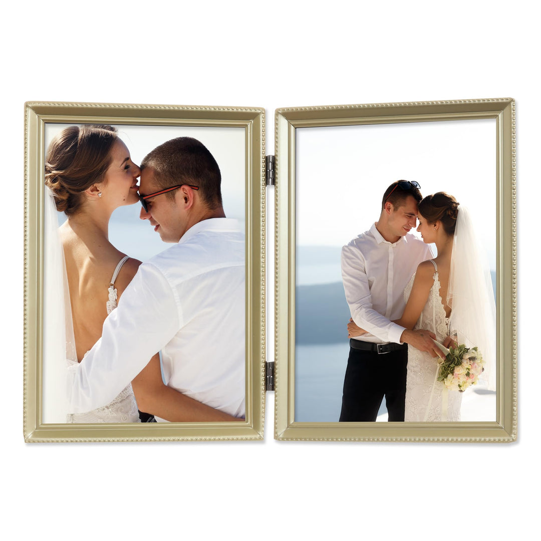 Lawrence Frames 11457D Doppel-Bilderrahmen, antikes Messing, 12,7 x 17,8 cm Goldfarben satiniert 5x7