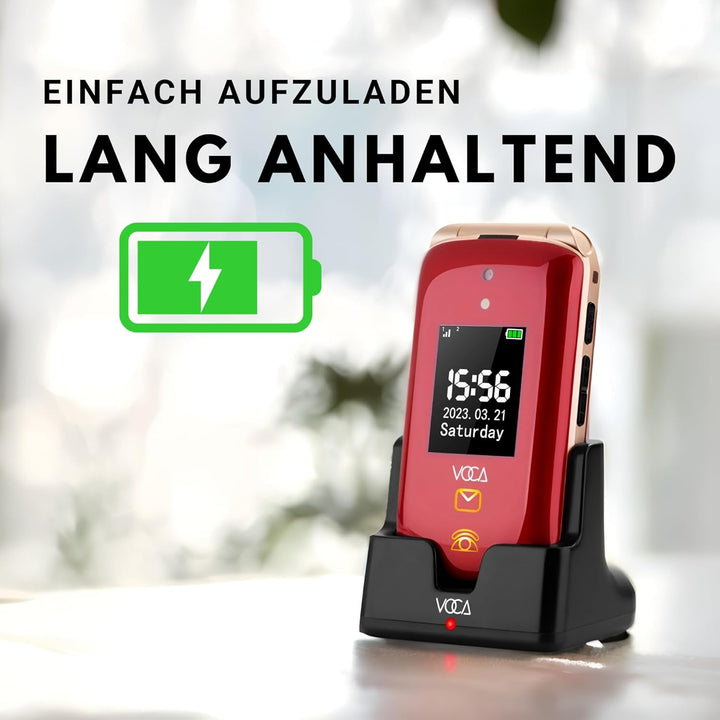 VOCA Grosstasten-Klapphandy für Senioren | Dual-Screen | 4G LTE | Lauter Klang | SOS-Taste | Hörgerä