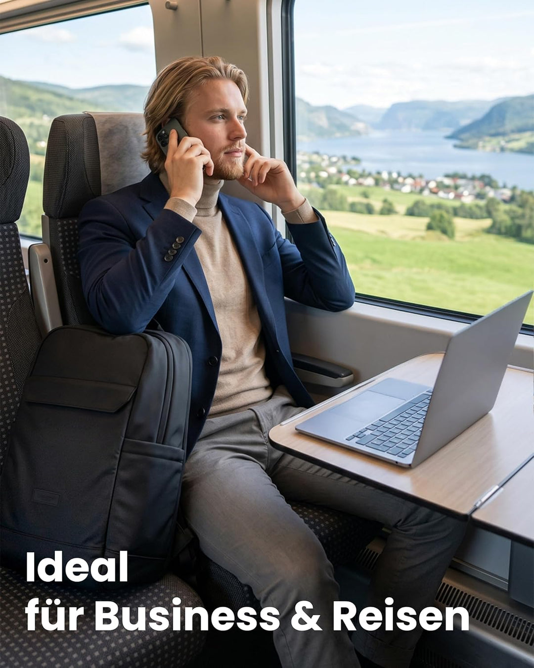 LARKSON Business Laptop Rucksack Herren Beige - Bjarne - Grosser Arbeitsrucksack mit 17 Zoll Laptopf