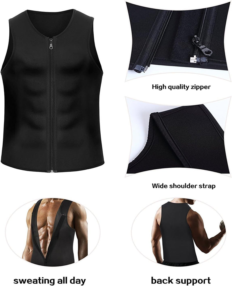 Yokald Herren Sauna Schweiss Weste Zipper Anzug Neopren Korsett Fitness Shapewear Kompression Taille