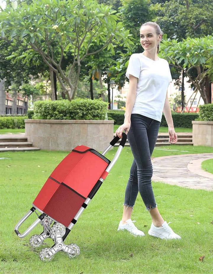 Falytemow Einkaufswagen für Treppensteiger, zusammenklappbar, 3 Räder, 101,6 cm, Griffhöhe, Oxford T