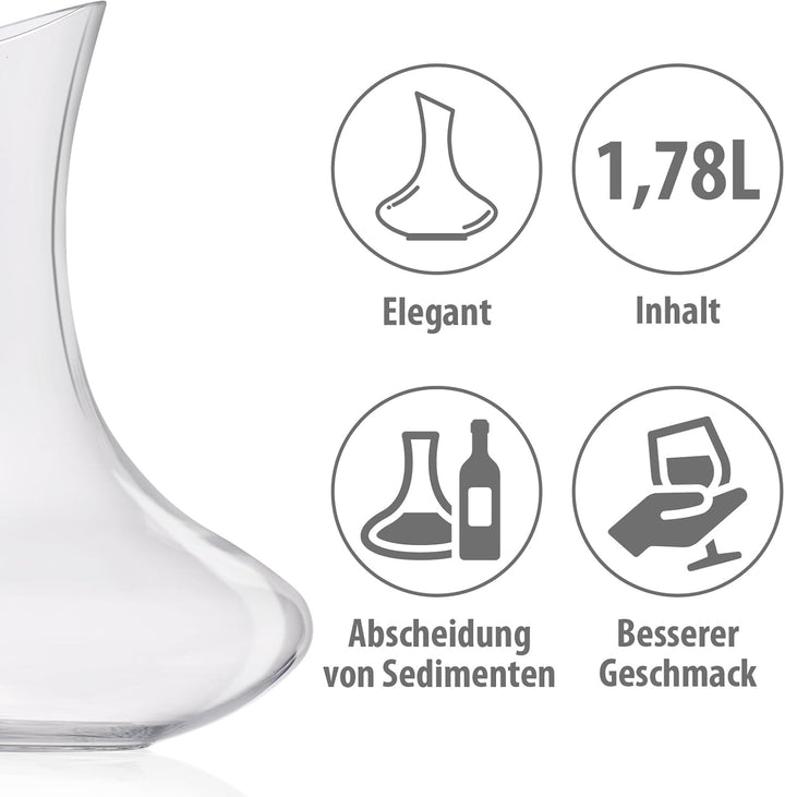 Alpina Premium Dekanter aus Glas – Wein Karaffe 1,78 L im schwungvollen Design | 20 x 24cm mit anges