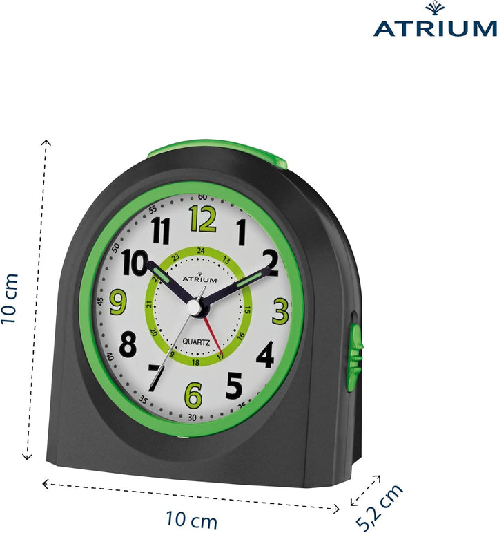 Atrium Kinder Wecker Analog Quarz ohne Ticken mit Licht und Snooze Schwarz Grün A921-7
