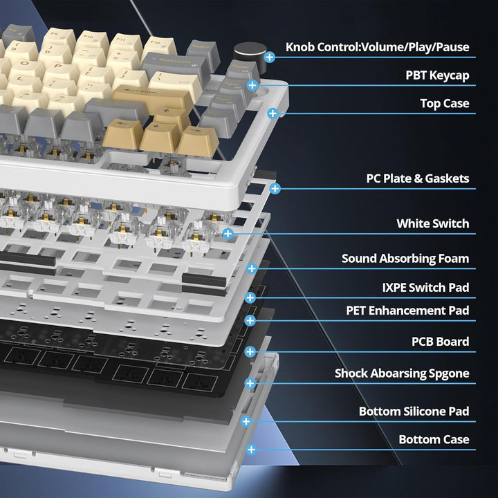 SOLIDEE Verkabelte Mechanische Gaming Tastatur 75 Prozent, Hot-Swap-Fähig Mit Gasket Struktur, RGB H