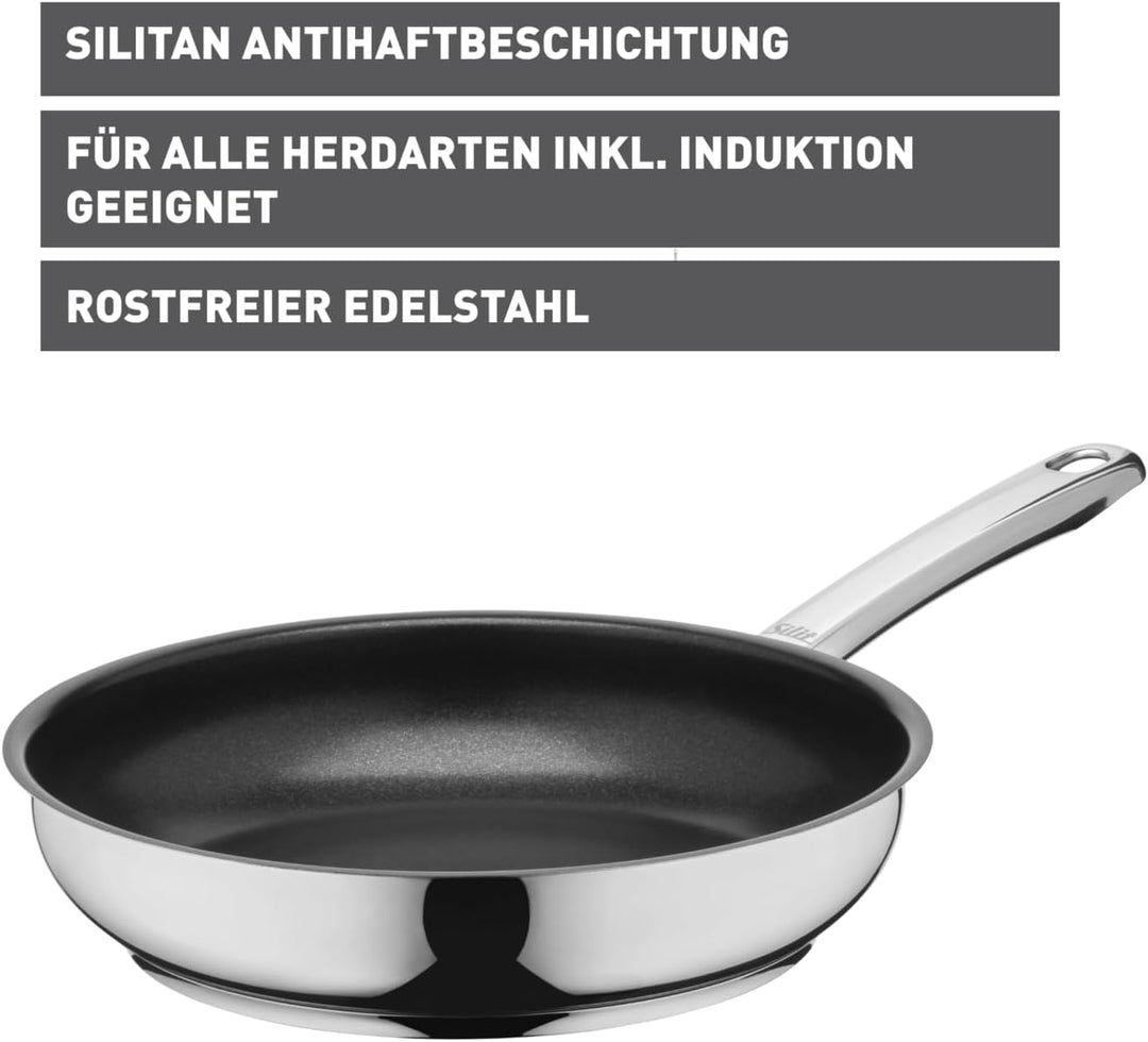 Silit Calabria Bratpfanne 24 cm Induktion, Edelstahlpfanne beschichtet, Edelstahlgriff, Antihaftbesc