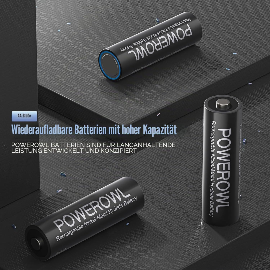 POWEROWL AA Akkus 1,2 V NiMH 8 Stück hohe Kapazität 2800mAh Akku AA 1200 Zyklen 8*AA, 8*AA
