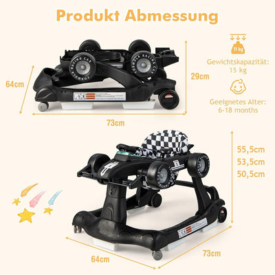 DREAMADE Lauflernhilfe, 4 in 1 Autoförmiger Lauflernwagen mit einstellbarer Geschwindigkeit, Musik &