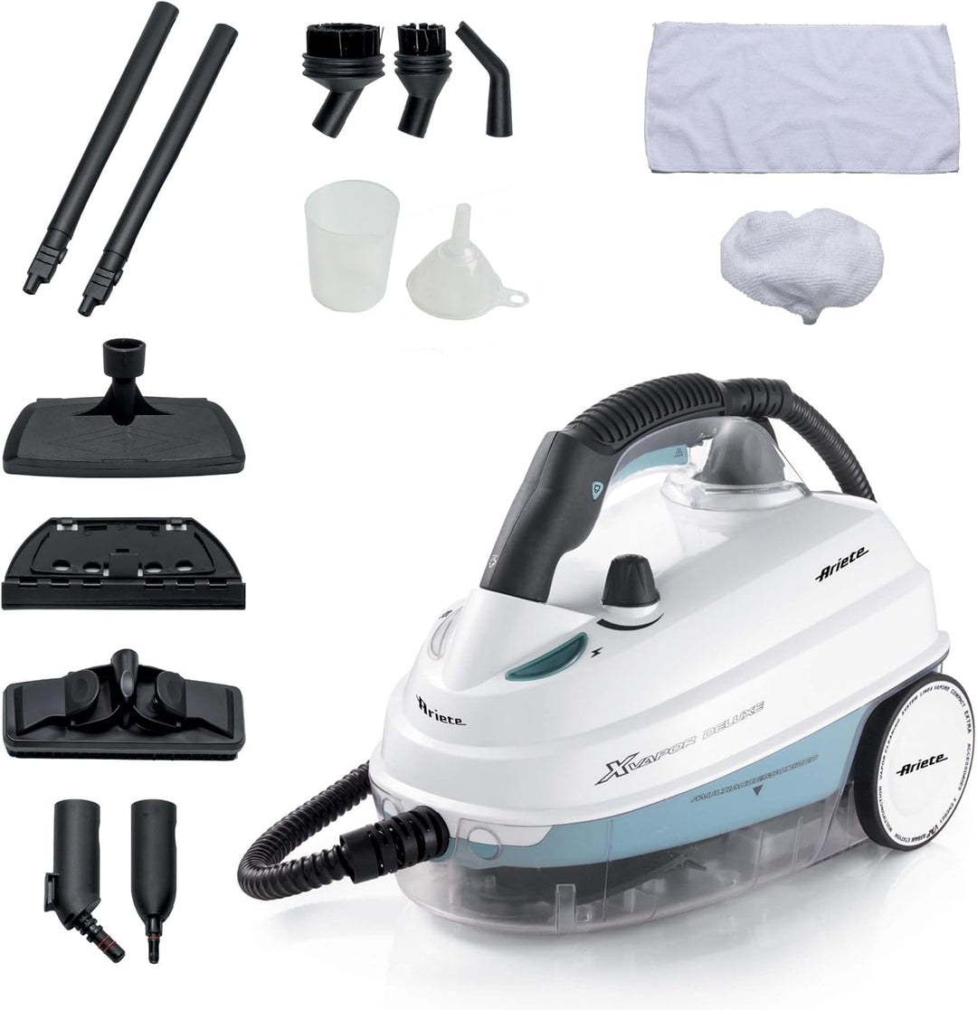 Ariete 4146 XVapor Deluxe fahrbarer Dampfreiniger, 5 bar, integriertes Zubehör-Staufach, Betriebsdau