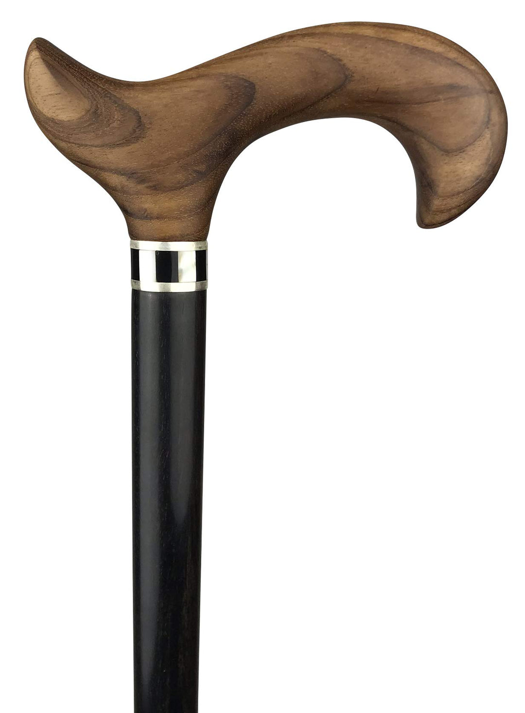 Design-Gehstock Casablanca, handpoliertes Teakholz, Stock aus echtem gewachstem Ebenholz, Silber - D