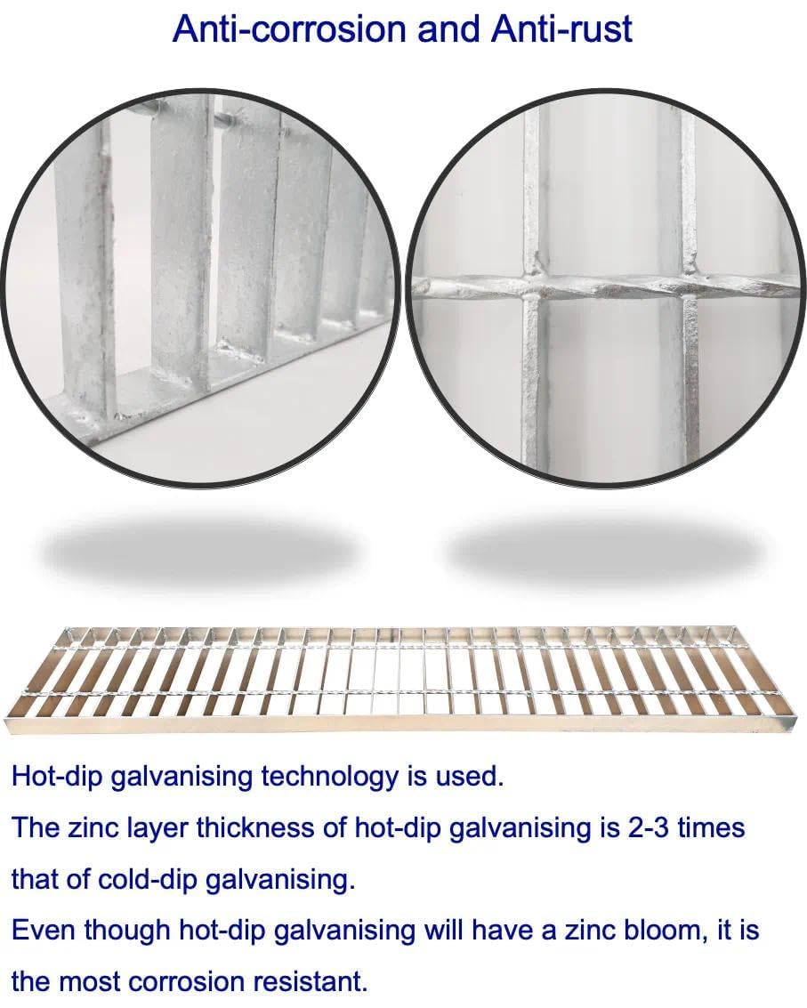 Gitterrost Verzinkt 1000x200 mm, B125 Schwerlast Ablaufrost für Einfahrt & Hof, Feuerverzinkter Stah