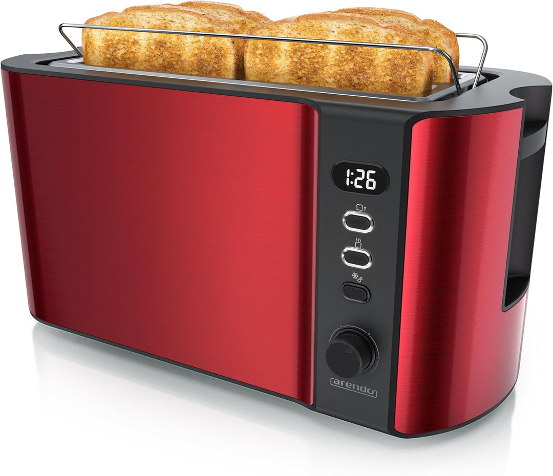 Arendo - Toaster 4 Scheiben Langschlitz Edelstahl - Defrost Funktion - wärmeisolierendes Gehäuse - m